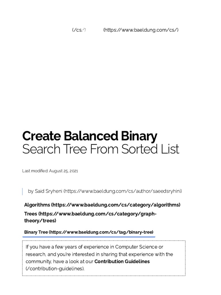 Create Balanced Binary Search Tree From Sorted List: Last Modi Ed ...