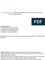 Business Activities As A Means of Adding Value and Customer Needs