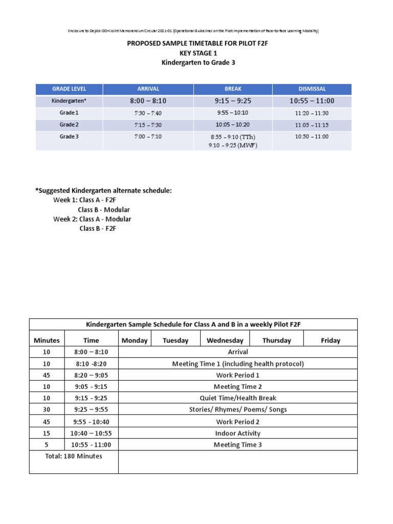 Proposed Timetable for Pilot F2F Classes | PDF | Academic Term ...