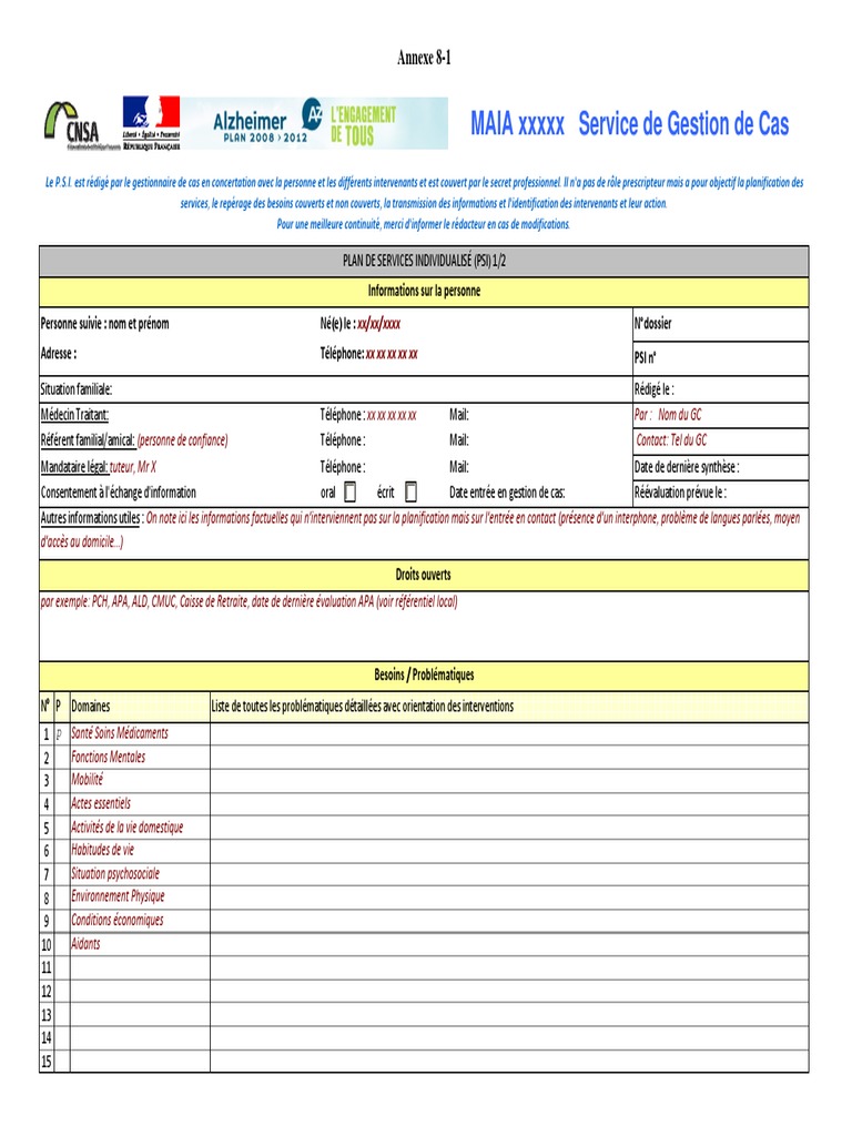Plan de Services Individualisé (PSI) | PDF | Informations