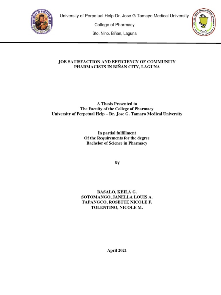 Group 8 Job Satisfaction and Efficiency of Community Pharmacists in ...