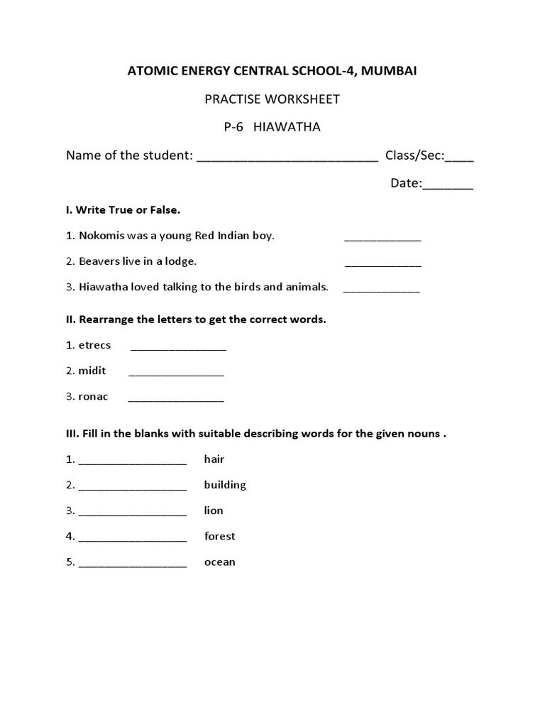 Worksheet Poem6 Hiawatha PDF