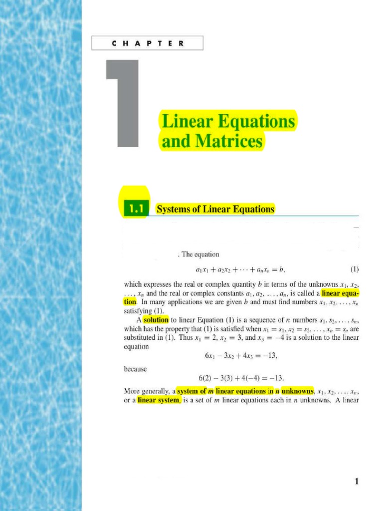 Chapter 1-Linear Equations and Matrices | PDF | Matrix (Mathematics ...