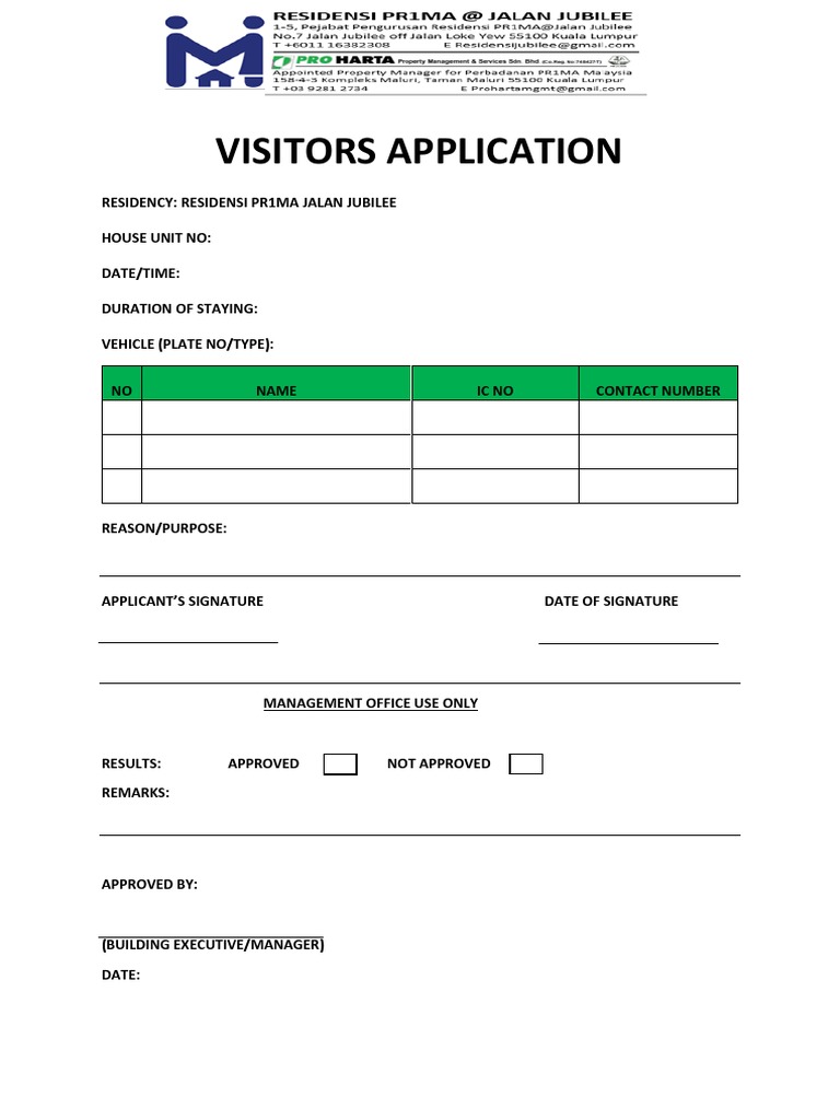 Visitors Application | PDF | Law