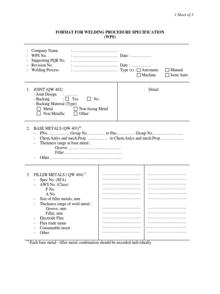 Welding procedure specification format guide | PDF | Steel ...