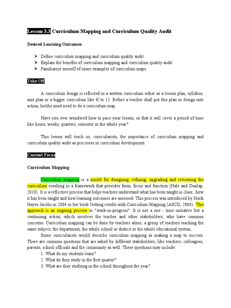Curriculum Mapping and Quality Audit Guide | PDF | Curriculum | Learning