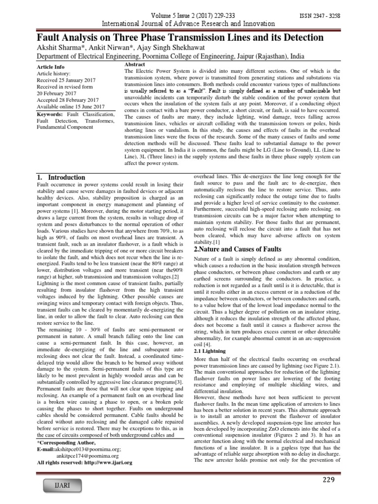 Fault Analysis On Three Phase Transmission Lines and Its Detection ...