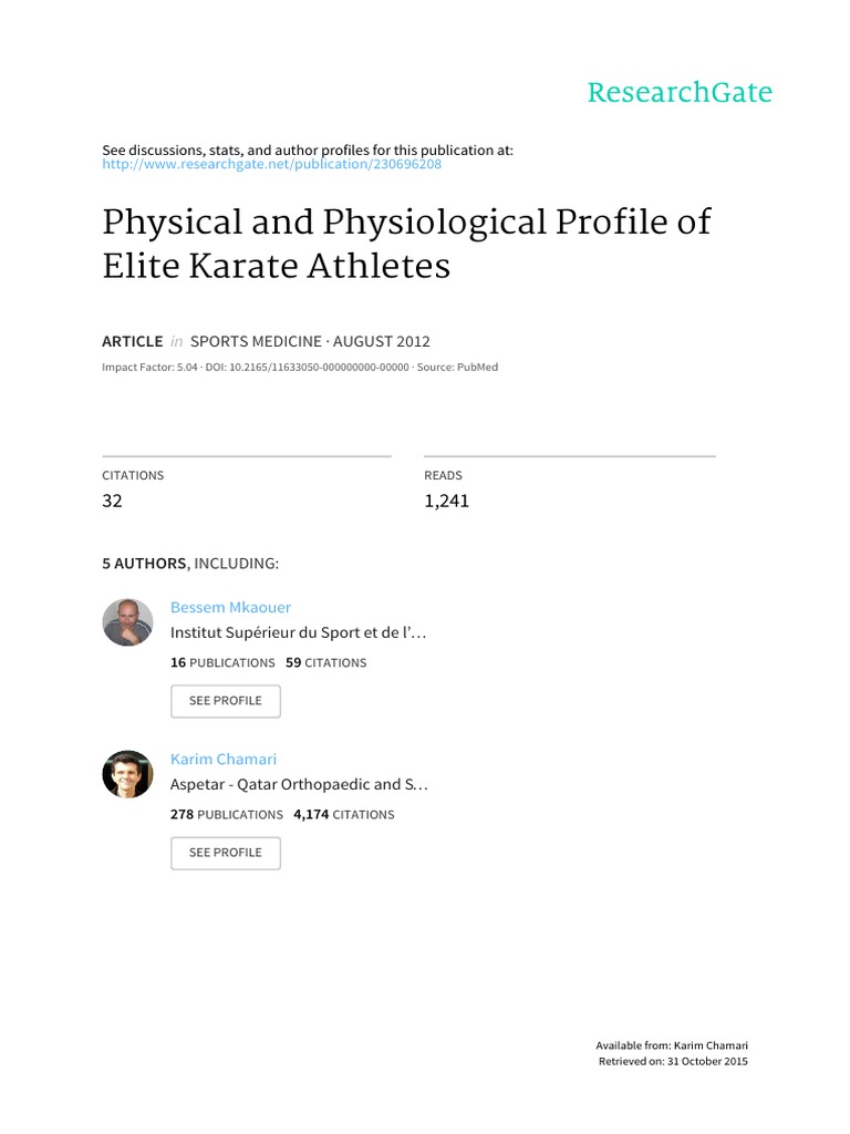 Elite Karate Athletes' Profiles | PDF | Physical Fitness | Karate