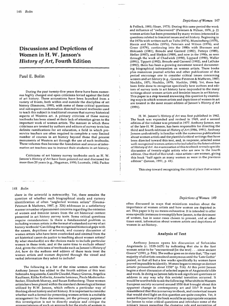 History of Art, Discussions and Depictions of Women in H. W. Janson's