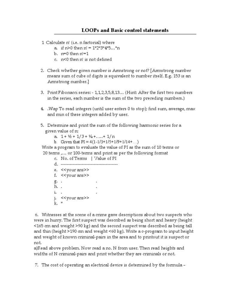 C-Loops and Control Statement-7 | PDF | Numbers | Summation