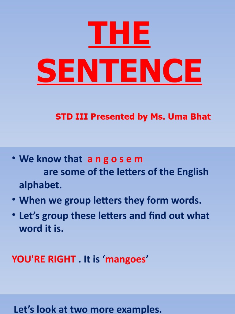Understanding Sentences for Class 1 | PDF | Sentence (Linguistics)