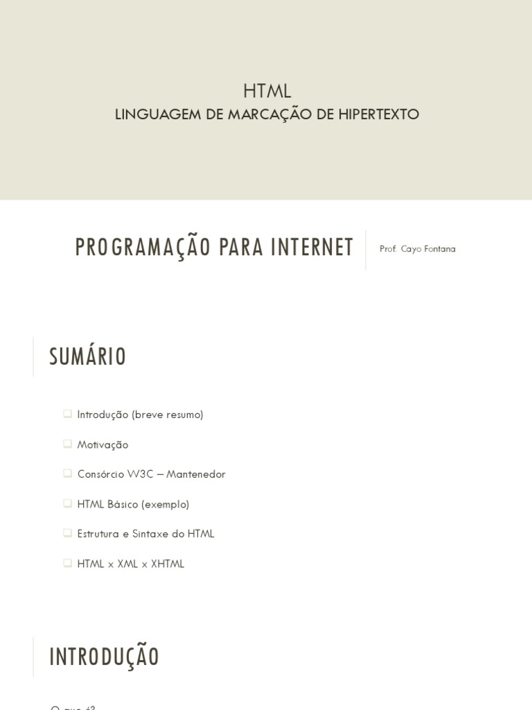 HTML - Linguagem de Marcacao de Hipertexto | PDF | Xhtml | Html