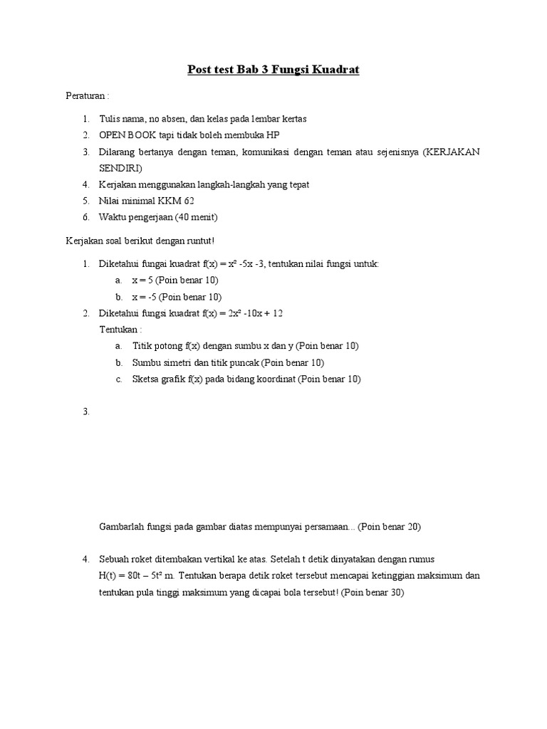 Post Test Fungsi Kuadrat Bab 3 | PDF | Metode & Bahan Ajar