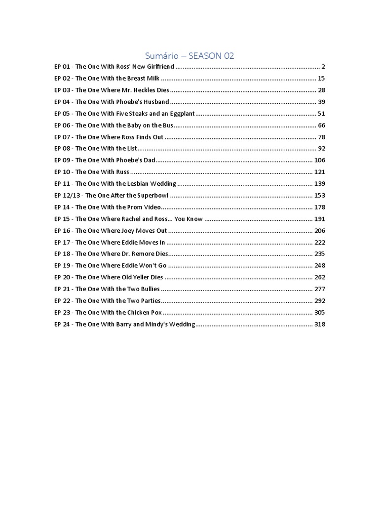 Friends Season 2 Episode Summaries | PDF | Friends