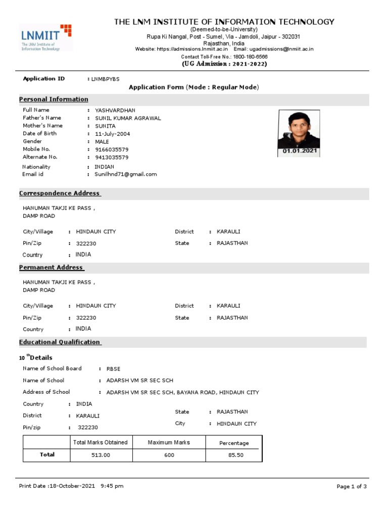 LNMIIT Application Form | PDF | Electronic Engineering | Engineering