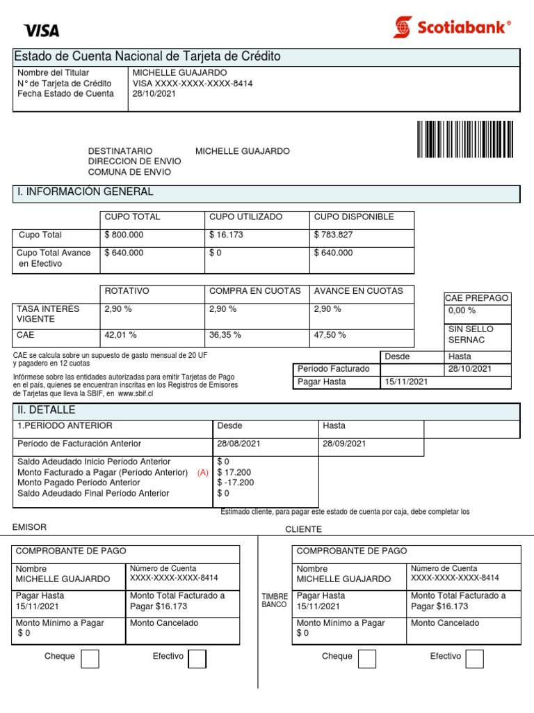 Estado de Cuenta Scotiabank Octubre 2021 | PDF | Tarjeta de crédito | Pagos