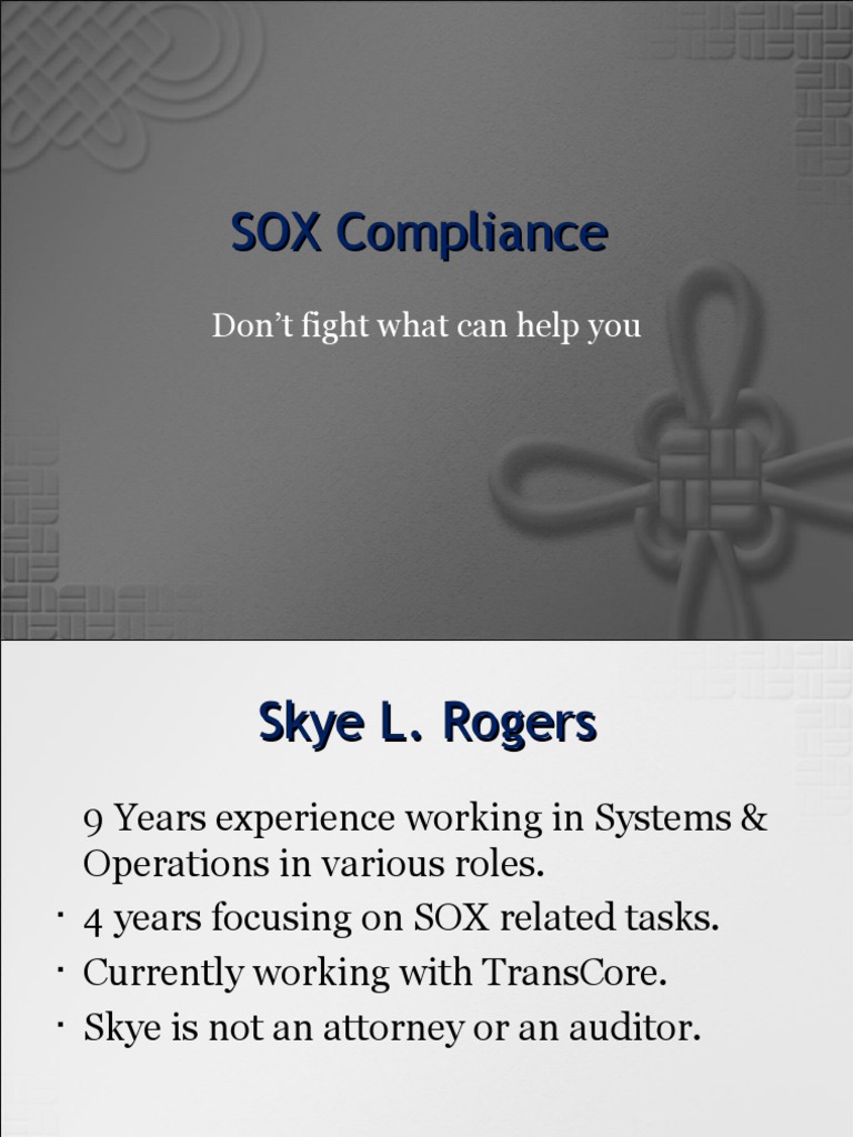 SOX Compliance Presentation SarbanesOxley Act Business