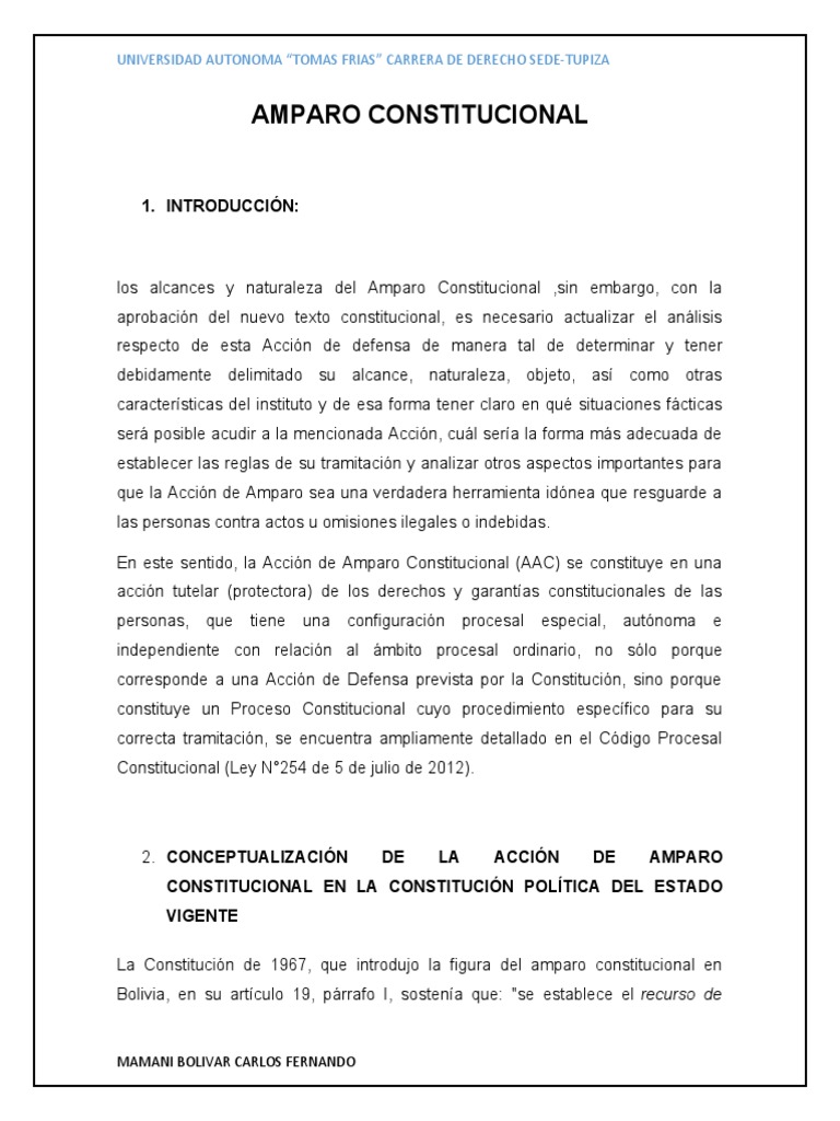 Amparo Constitucional en Bolivia: Análisis y Modelos | PDF | Caso de ...