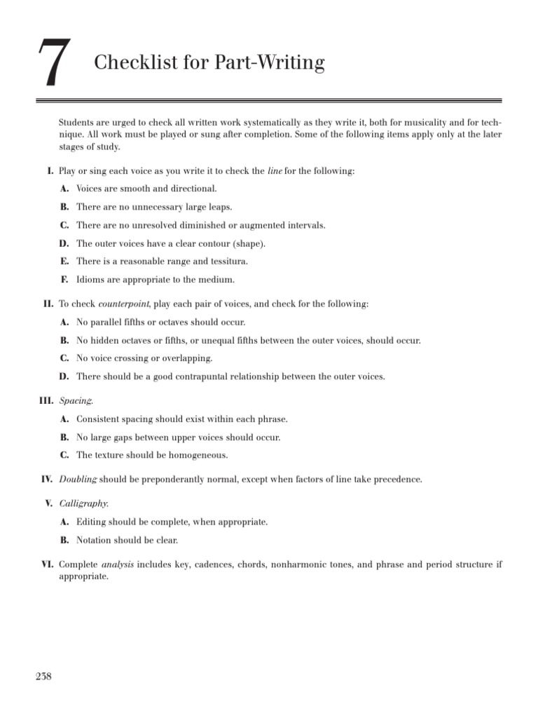Essential Checklist for Part-Writing | PDF | Chord (Music) | Harmony
