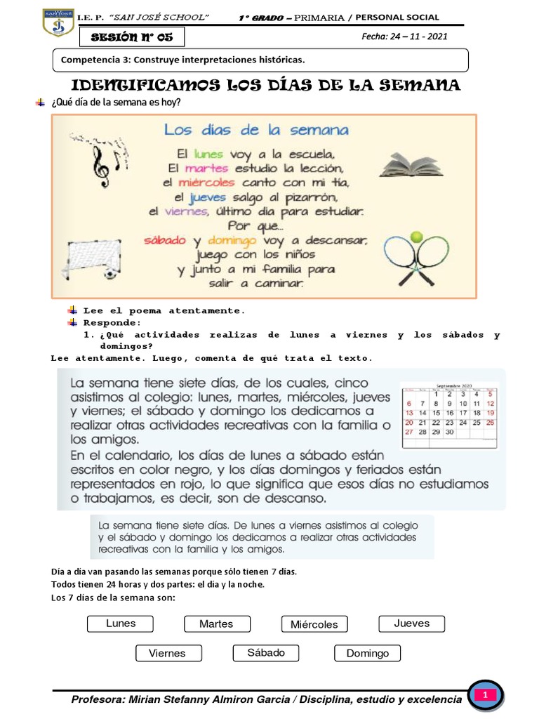Practica - Los Días de La Semana - 24-11-2021 | PDF