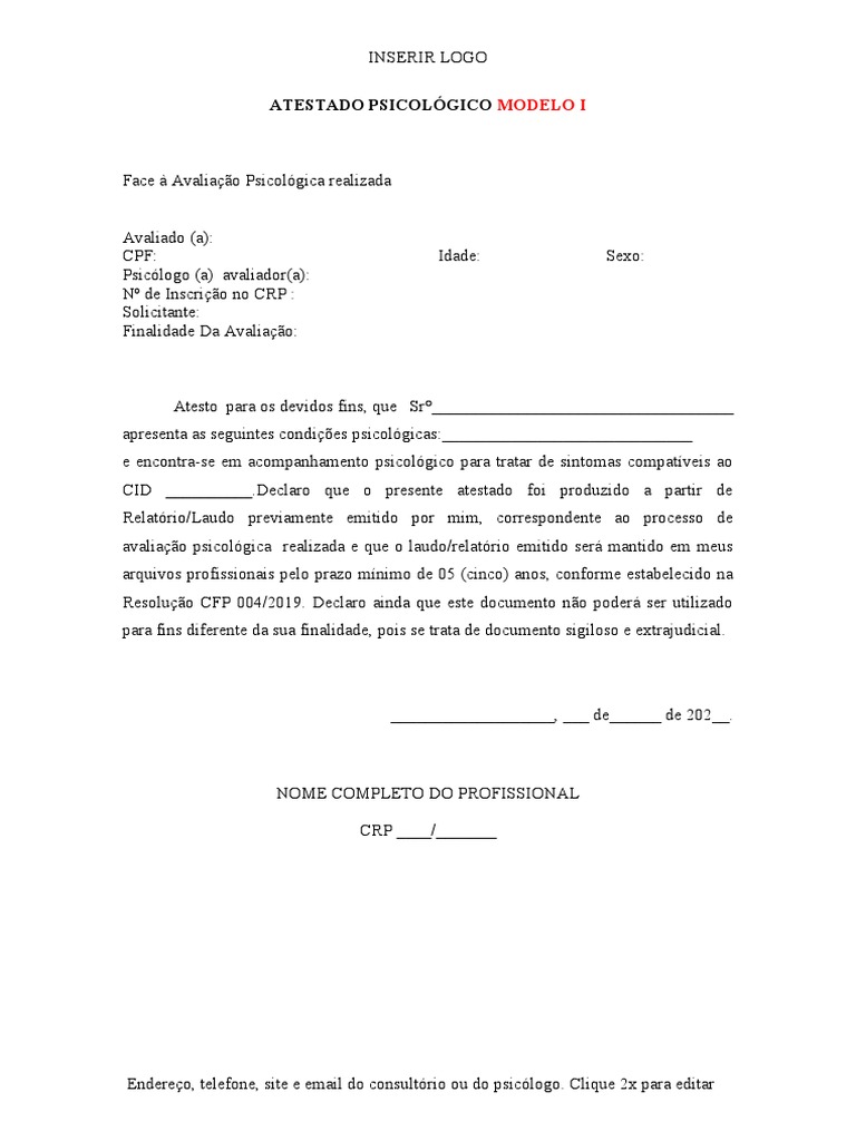 Atestado Dois Modelos | PDF | Psicologia | Avaliação psicológica