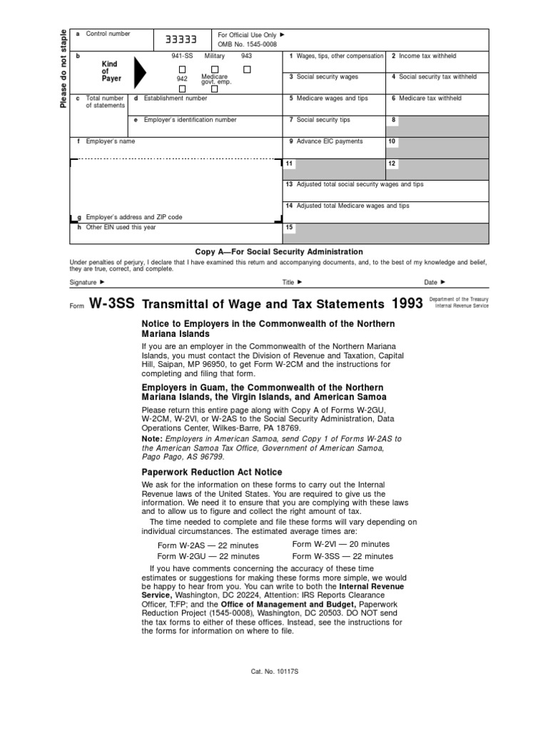 US Internal Revenue Service: fw3ss - 1993 | PDF | Social Security ...