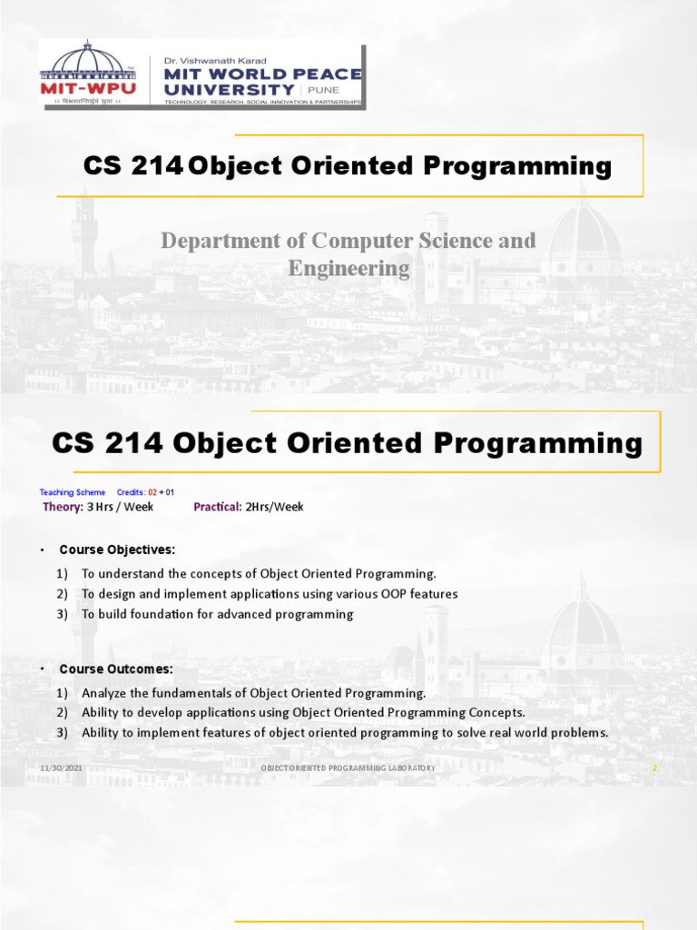 CS 214 Object Oriented Programming: Department of Computer Science and ...