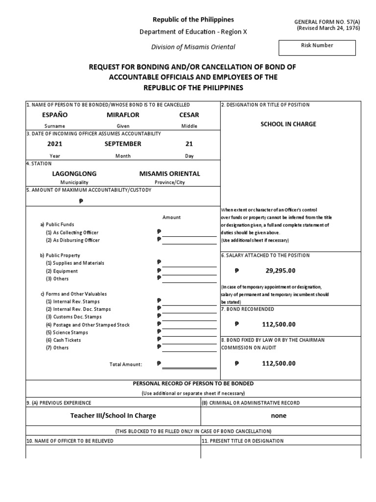 Fidelity Bond Form 57A PDF Postage Stamp Policy