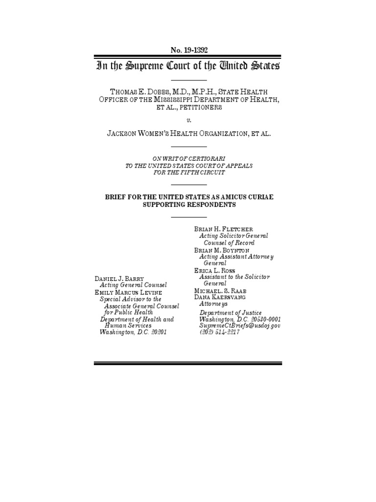 Dobbs v. Jackson Women's Health Organization US Amicus Brief PDF