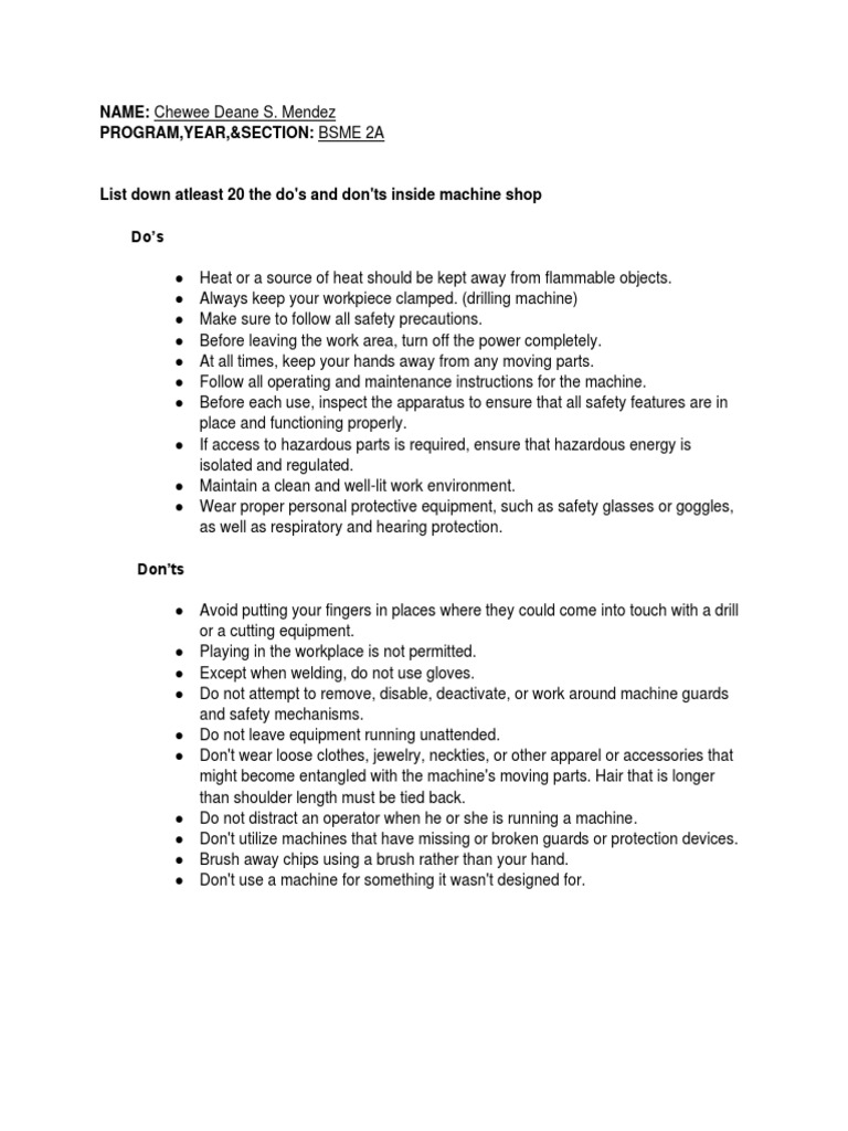 20 Do's and Don'ts in the Machine Shop A Safety Guide for Mechanical