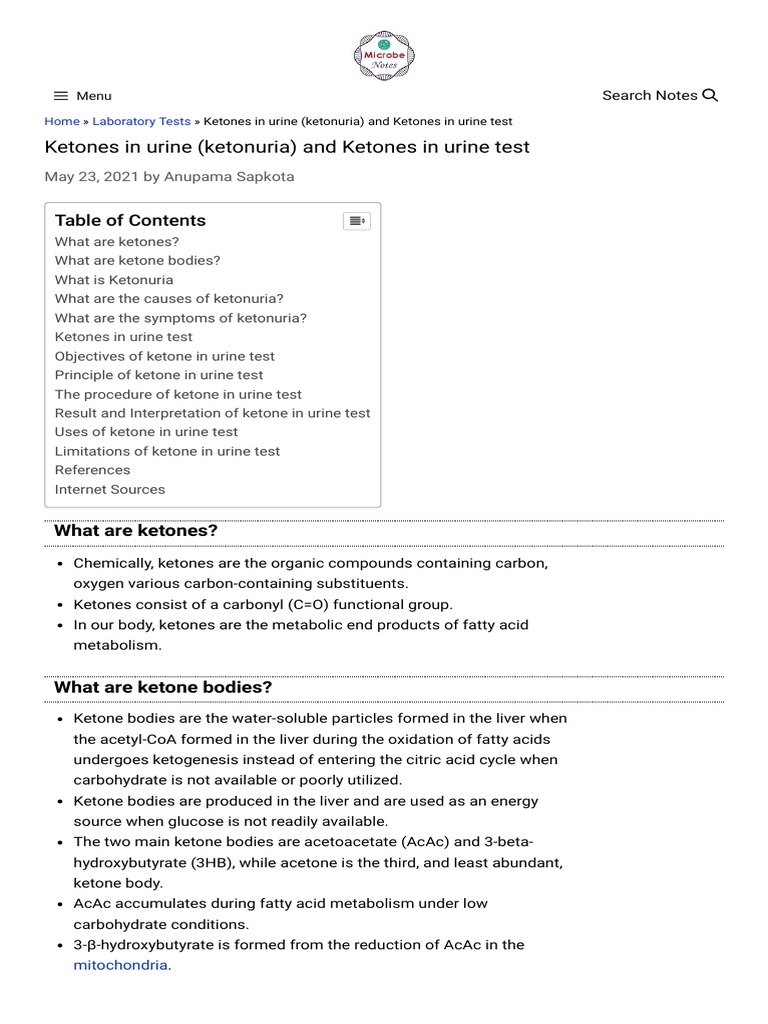 Ketones in Urine (Ketonuria) | PDF | Ketone | Medical Specialties