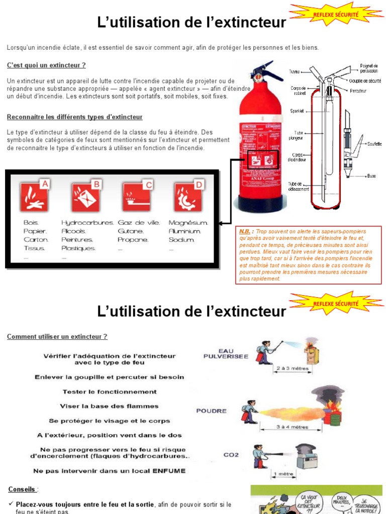 Utilisation des extincteurs en cas d'incendie | PDF | Pompier | Feu