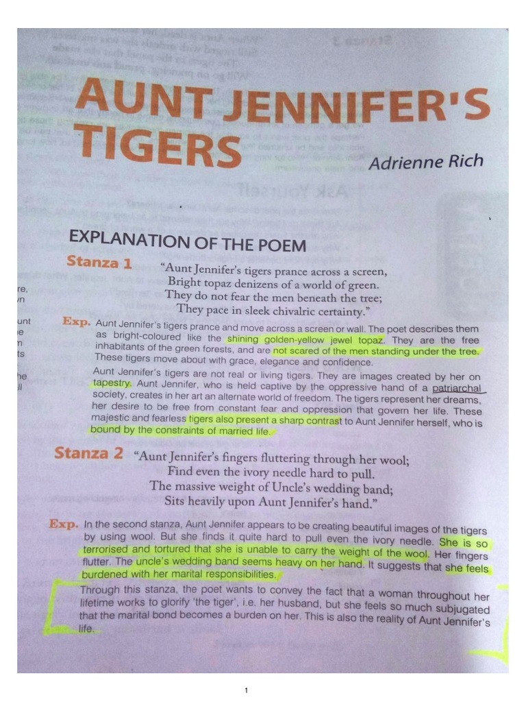 Aunt Jennifer's Tigers PDF