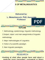 Problems of Metalinguistics: Delivered By: L. Meleshkevych, PHD, Associate Professor