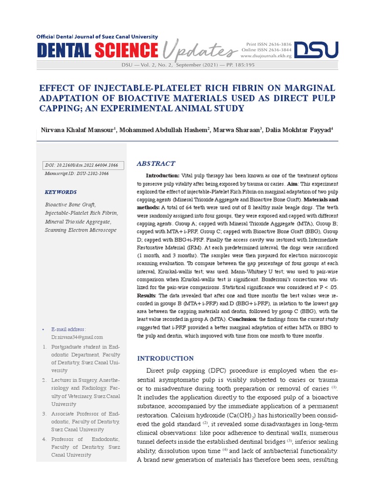 Effect of Injectable-Platelet Rich Fibrin On Marginal | PDF | Bone ...