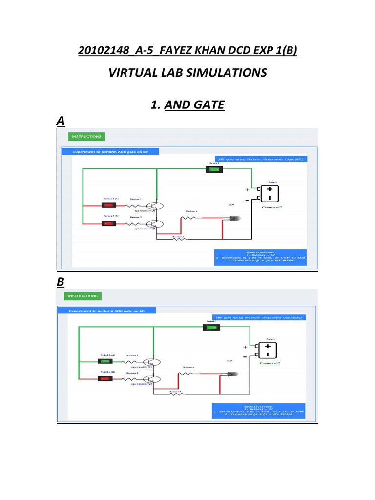 Virtual Lab Simulations 1. and Gate A: 20102148 - A-5 - FAYEZ KHAN DCD ...