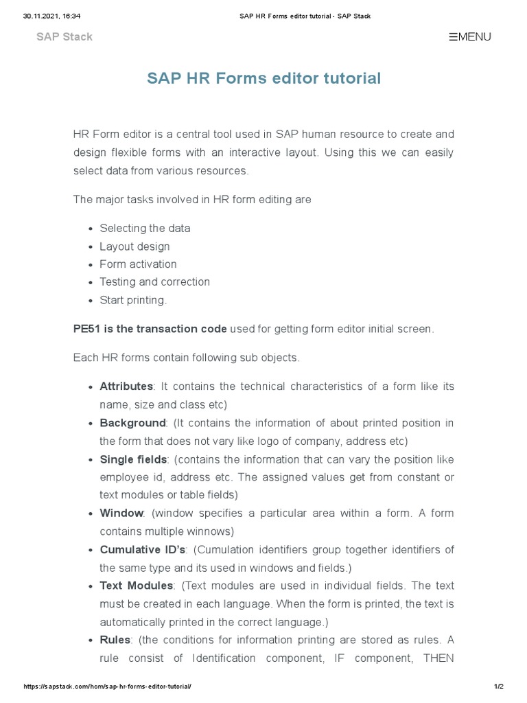SAP HR Forms Editor Tutorial SAP Stack PDF Page Layout Computing