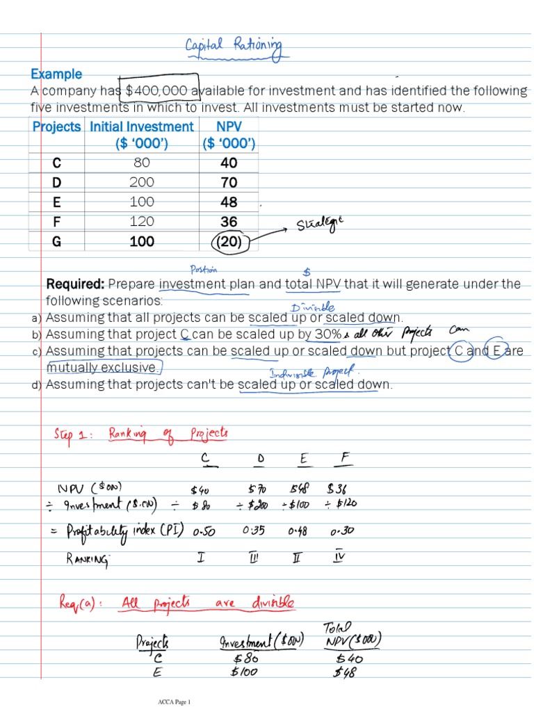 Capital Rationing Example 1 | PDF