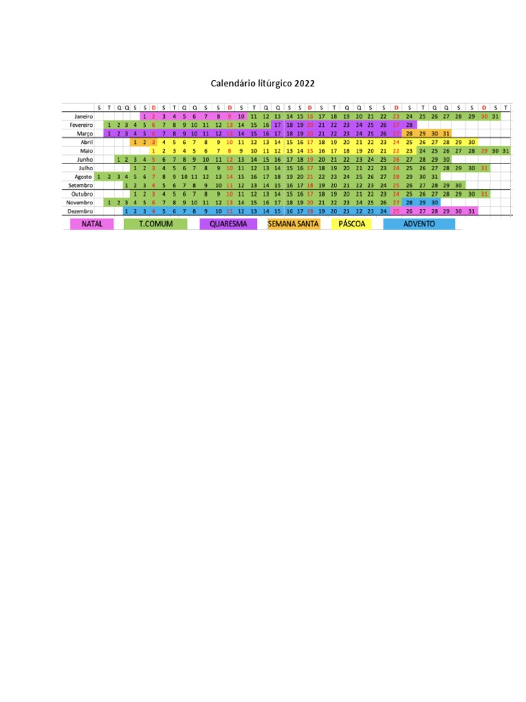 Calendário Litúrgico 2022 | PDF