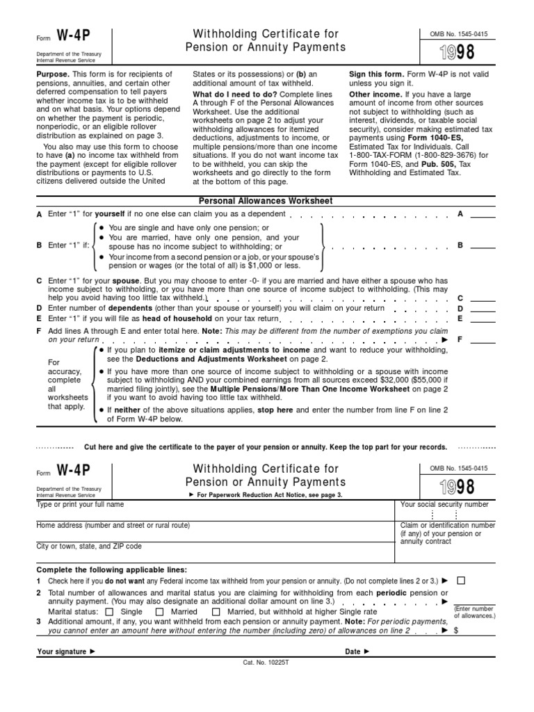 Withholding Certificate For Pension or Annuity Payments: Personal ...