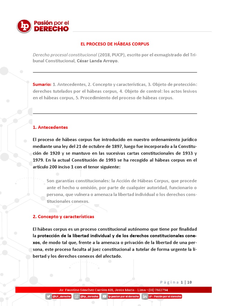 Proceso de Hábeas Corpus en Perú | PDF | Habeas corpus | Derecho ...