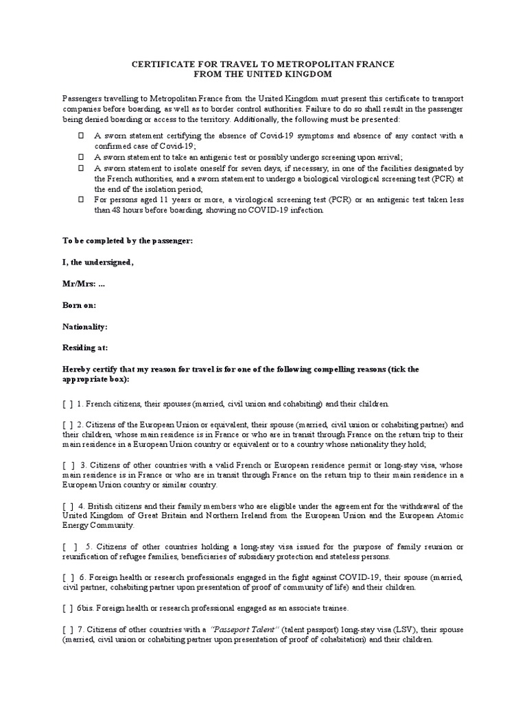 Travel Certificate for France from UK | PDF | Travel Visa | Passport