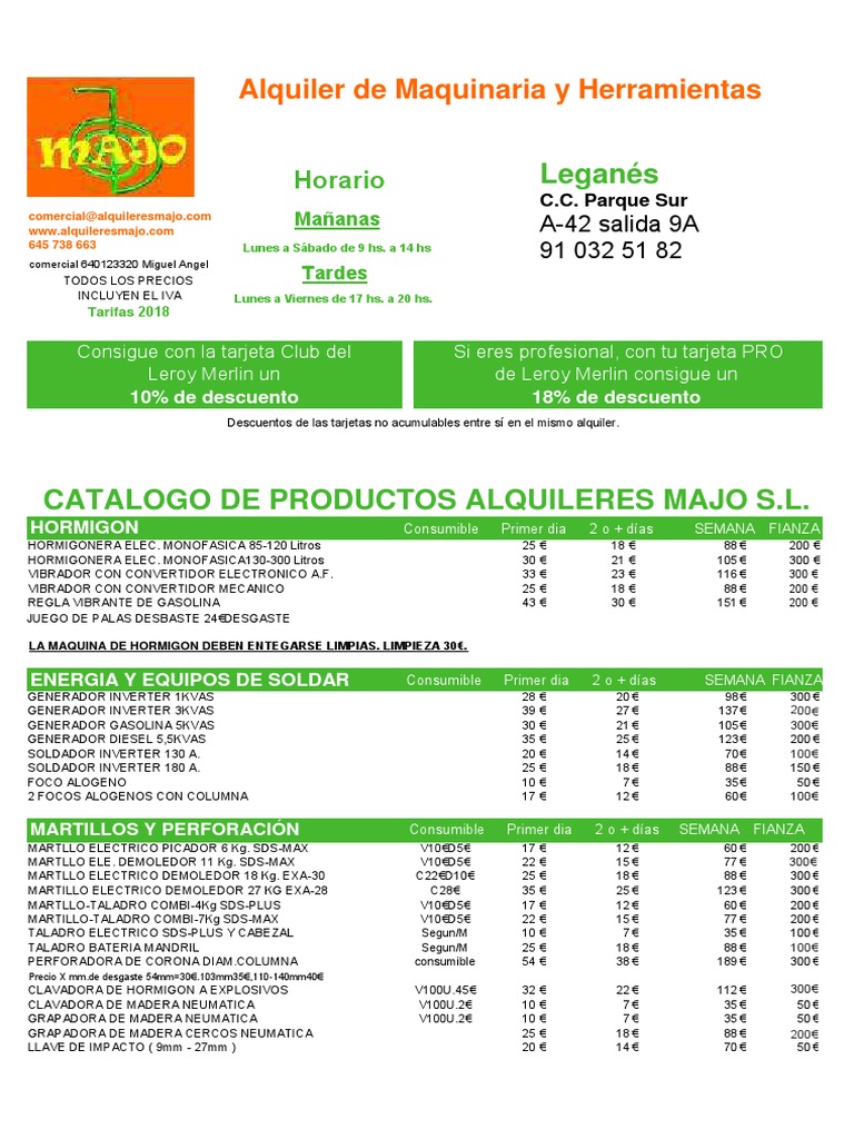 Alquiler Herramientas Leroy Merlin 2019 Majo PDF Bienes