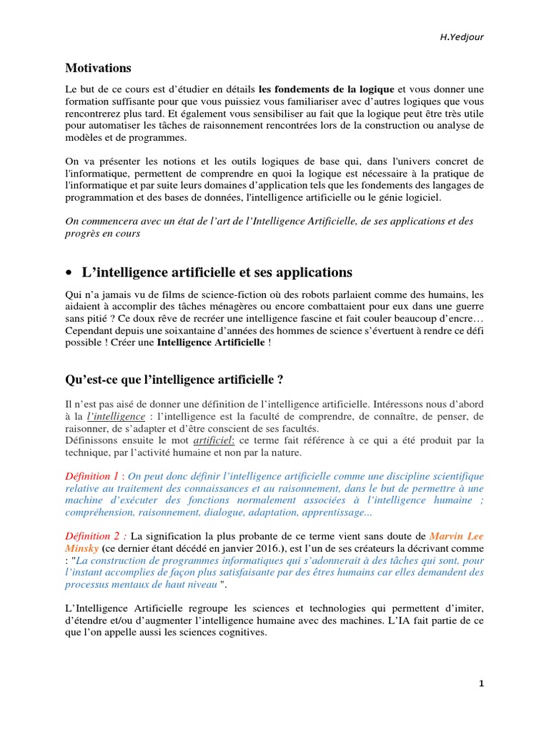 "Logique et IA : Fondements et Applications" | PDF | Intelligence (IA ...
