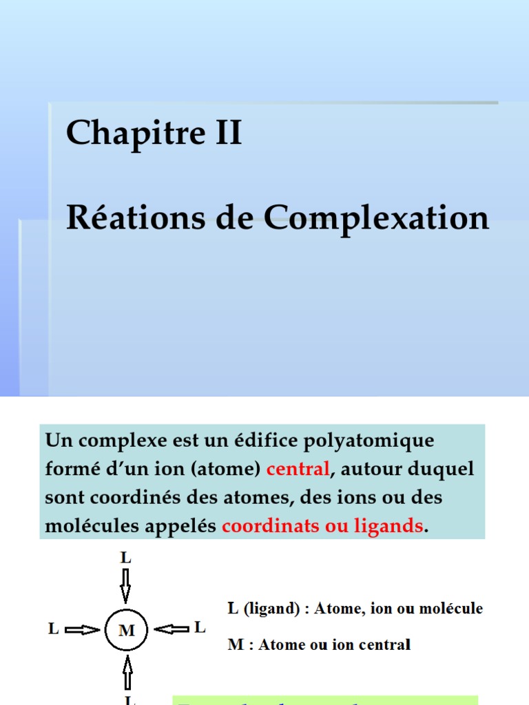 Réactions de complexation en chimie PDF Complexe (chimie — free download