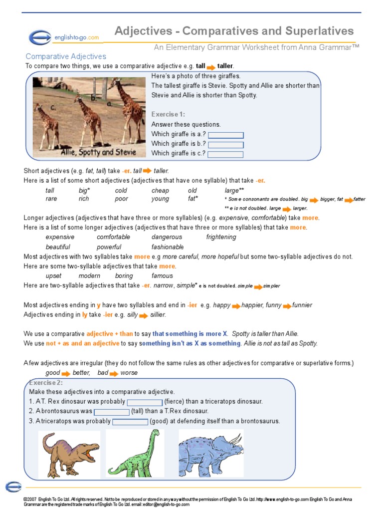 Comparatives and Superlatives Explanation and Exercises | PDF | Adjective |  Linguistic Typology