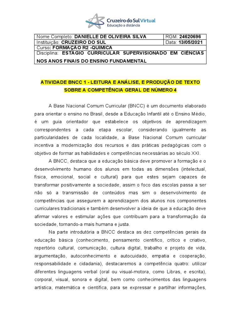 Template ATIVIDADE BNCC 1.1 PDF Comunicação Science