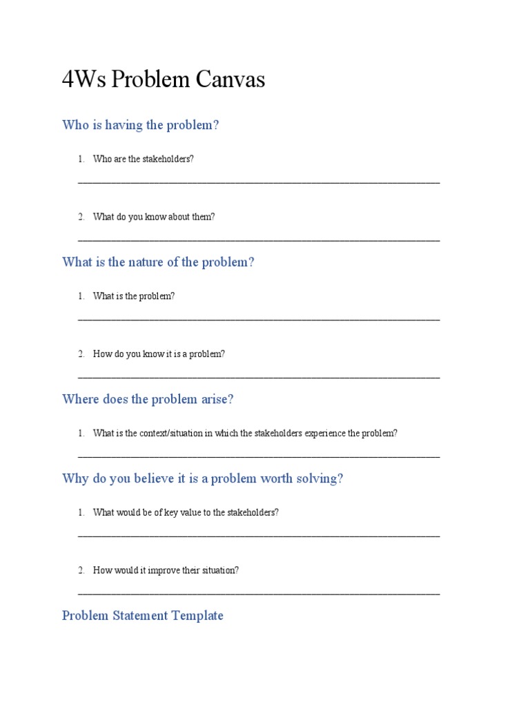 4Ws Problem Canvas: Who Is Having The Problem? | PDF