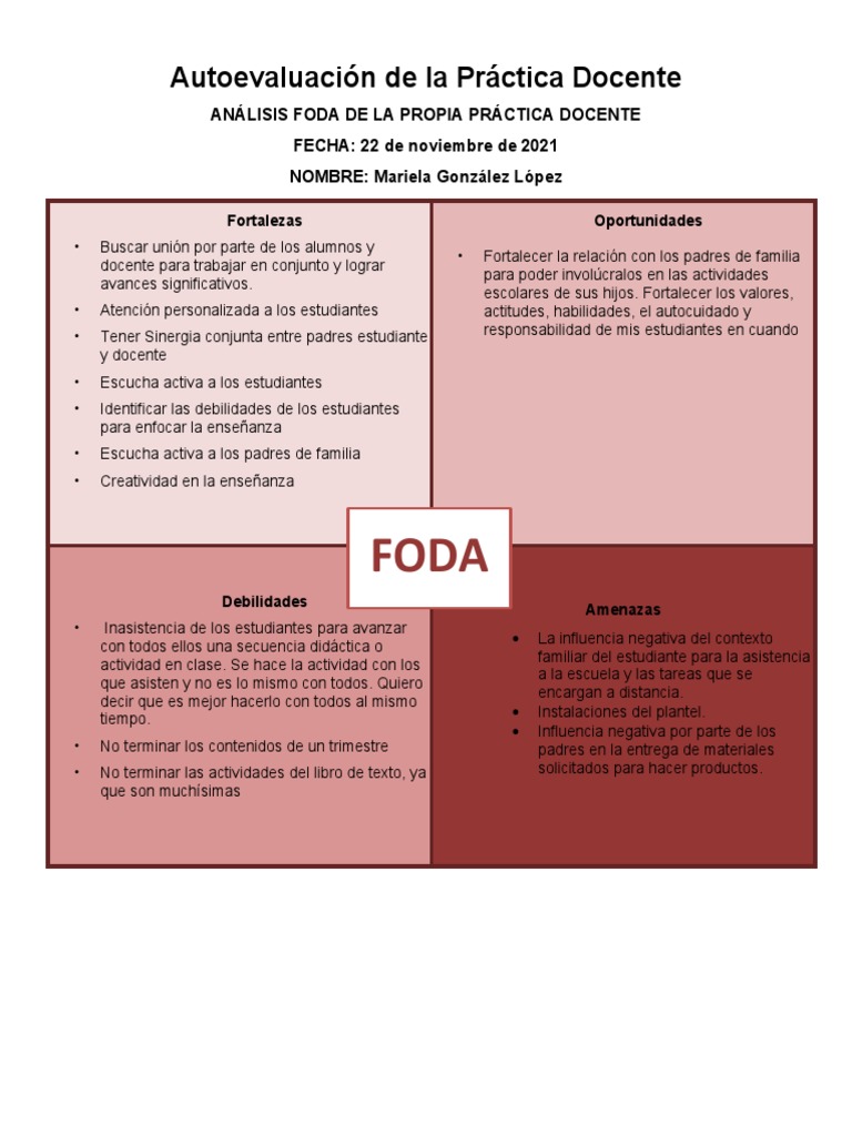 Análisis FODA de la práctica docente | PDF