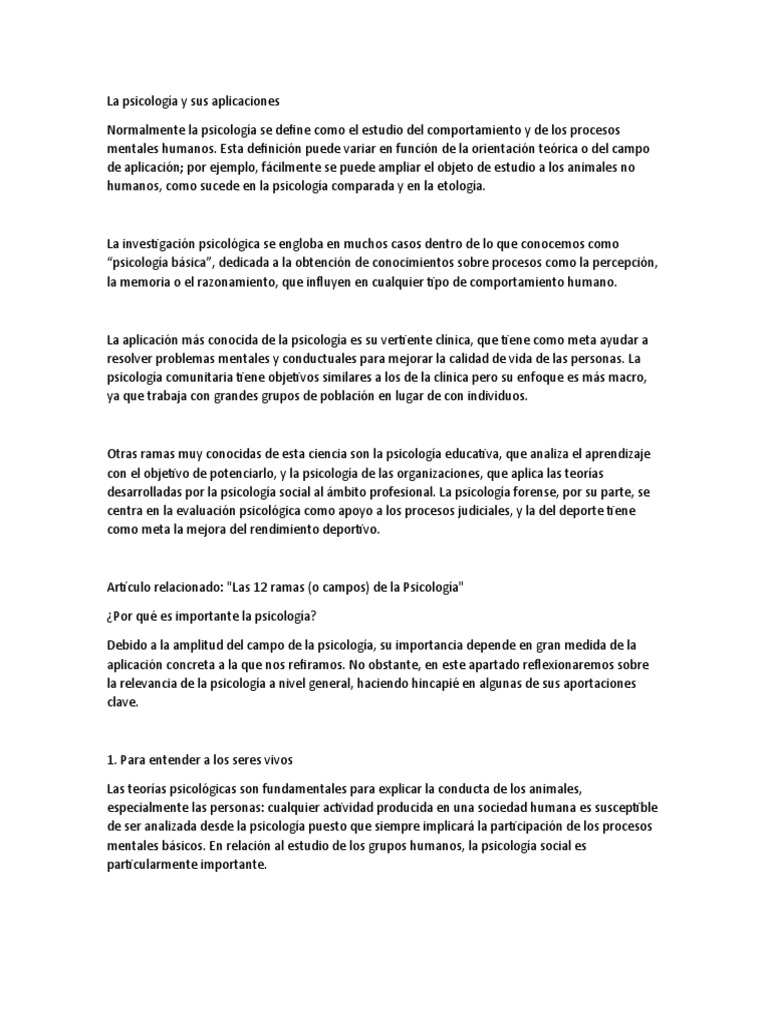 Aplicaciones de la Psicología en la Vida | PDF | Sicología | Comportamiento
